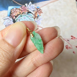 A-Grade Natural Moss On Snow Jadeite Leaf Charm No.170705