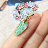 A-Grade Natural Moss On Snow Jadeite Leaf Charm No.170705