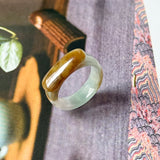 16.3mm A-Grade Natural Blue Brownish Yellow Jadeite Saddle Top Ring Band No.162653