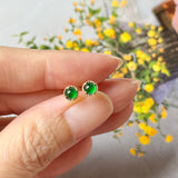 Icy A-Grade Natural Imperial Green Jadeite Petite Dolly Earring (Champagne) No.180949
