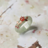 SOLD OUT: 17.3mm A-Grade Natural Green Jadeite Joseon Ring (Red Sakura Flower) No.162332