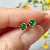 Icy A-Grade Natural Imperial Green Jadeite Petite Dolly Earring (Champagne) No.180950