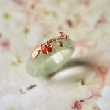 17.3mm A-Grade Natural Green Jadeite Joseon Ring (Red Sakura Flower) No.162333