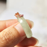 17.3mm A-Grade Natural Green Jadeite Joseon Ring (Red Sakura Flower) No.162333