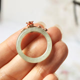 17.3mm A-Grade Natural Green Jadeite Joseon Ring (Red Sakura Flower) No.162333