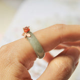 17.3mm A-Grade Natural Green Jadeite Joseon Ring (Red Sakura Flower) No.162333