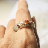 17.3mm A-Grade Natural Green Jadeite Joseon Ring (Red Sakura Flower) No.162333