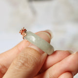 18mm A-Grade Natural Green Jadeite Joseon Ring (Red Sakura Flower) No.162334