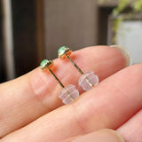 Icy A-Grade Natural Apple Green Jadeite Petite Dolly Earring (Champagne) No.180951