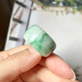 SOLD OUT: 18mm A-Grade Natural Moss on Snow Jadeite Archer Ring Band No.161859