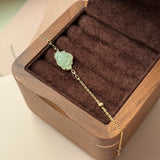 Icy A-Grade Natural Light Green Jadeite Lotus Bracelet No.190471