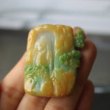 A-Grade Natural Green & Yellow Jadeite Ancient Ruins Pendant/ Display No.172134