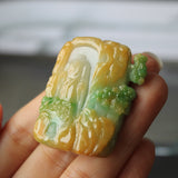 A-Grade Natural Green & Yellow Jadeite Ancient Ruins Pendant/ Display No.172134