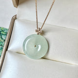 Icy A-Grade Light Green Jadeite P.Petals Lilac Flower Donut Pendant No.172097