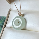 Icy A-Grade Light Green Jadeite P.Petals Lilac Flower Donut Pendant No.172097