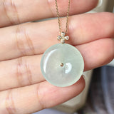 Icy A-Grade Light Green Jadeite P.Petals Lilac Flower Donut Pendant No.172097