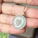 Icy A-Grade Light Green Jadeite P.Petals Lilac Flower Donut Pendant No.172097