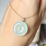 Icy A-Grade Light Green Jadeite P.Petals Lilac Flower Donut Pendant No.172097