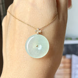 Icy A-Grade Light Green Jadeite P.Petals Lilac Flower Donut Pendant No.172097
