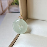 Icy A-Grade Light Green Jadeite P.Petals Lilac Flower Donut Pendant No.172098