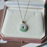 A-Grade Moss On Snow Jadeite V.Petals Lilac Flower Donut Pendant No.173002