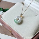 A-Grade Moss On Snow Jadeite V.Petals Lilac Flower Donut Pendant No.173002