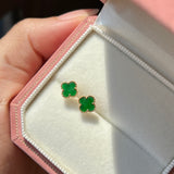 A-Grade Natural Imperial Green Jadeite Clover Stud Earring No.180660