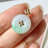 A-Grade Moss On Snow Jadeite V.Petals Lilac Flower Donut Pendant No.173002