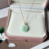 A-Grade Moss On Snow Jadeite M.Petals Lilac Flower Donut Pendant No.173004