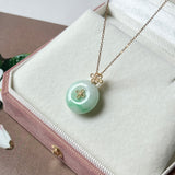 A-Grade Moss On Snow Jadeite M.Petals Lilac Flower Donut Pendant No.173004