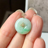 A-Grade Moss On Snow Jadeite M.Petals Lilac Flower Donut Pendant No.173004