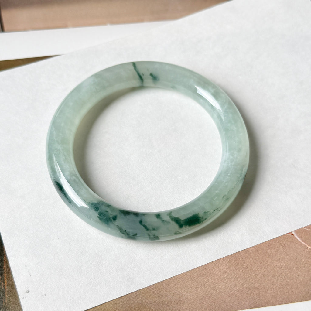 53.7mm A-Grade Natural Super Floral Jadeite Traditional Round Bangle No.152195