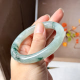 53.7mm A-Grade Natural Super Floral Jadeite Traditional Round Bangle No.152195