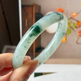 53.7mm A-Grade Natural Super Floral Jadeite Traditional Round Bangle No.152195