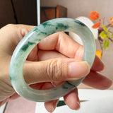53.7mm A-Grade Natural Super Floral Jadeite Traditional Round Bangle No.152195