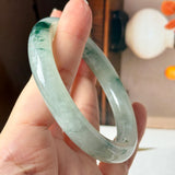53.7mm A-Grade Natural Super Floral Jadeite Traditional Round Bangle No.152195