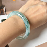 53.7mm A-Grade Natural Super Floral Jadeite Traditional Round Bangle No.152195