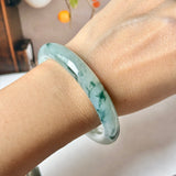 53.7mm A-Grade Natural Super Floral Jadeite Traditional Round Bangle No.152195