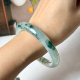 53.7mm A-Grade Natural Super Floral Jadeite Traditional Round Bangle No.152195