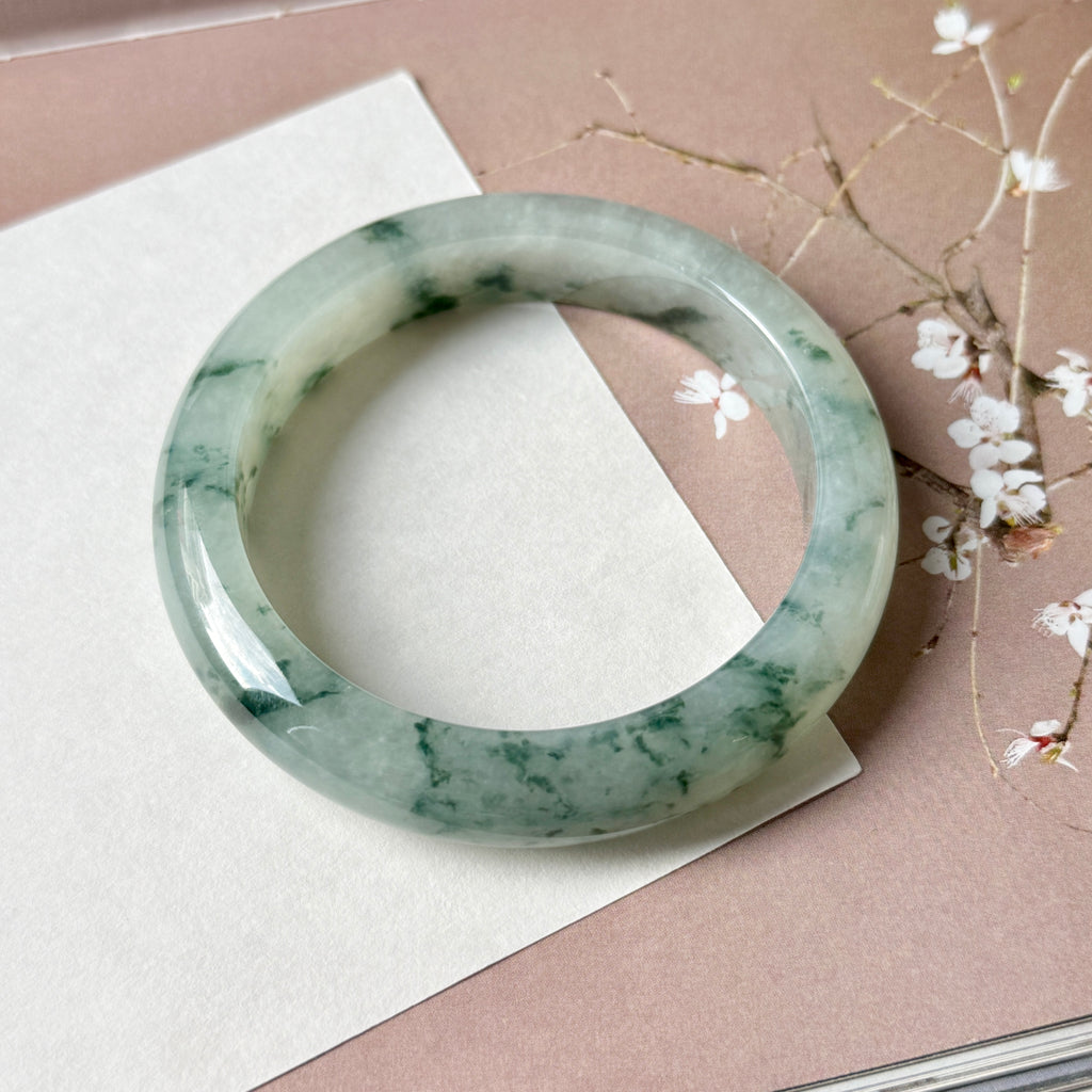 56.6mm A-Grade Natural Super Floral Jadeite Modern Round Bangle No.152196