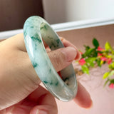56.6mm A-Grade Natural Super Floral Jadeite Modern Round Bangle No.152196