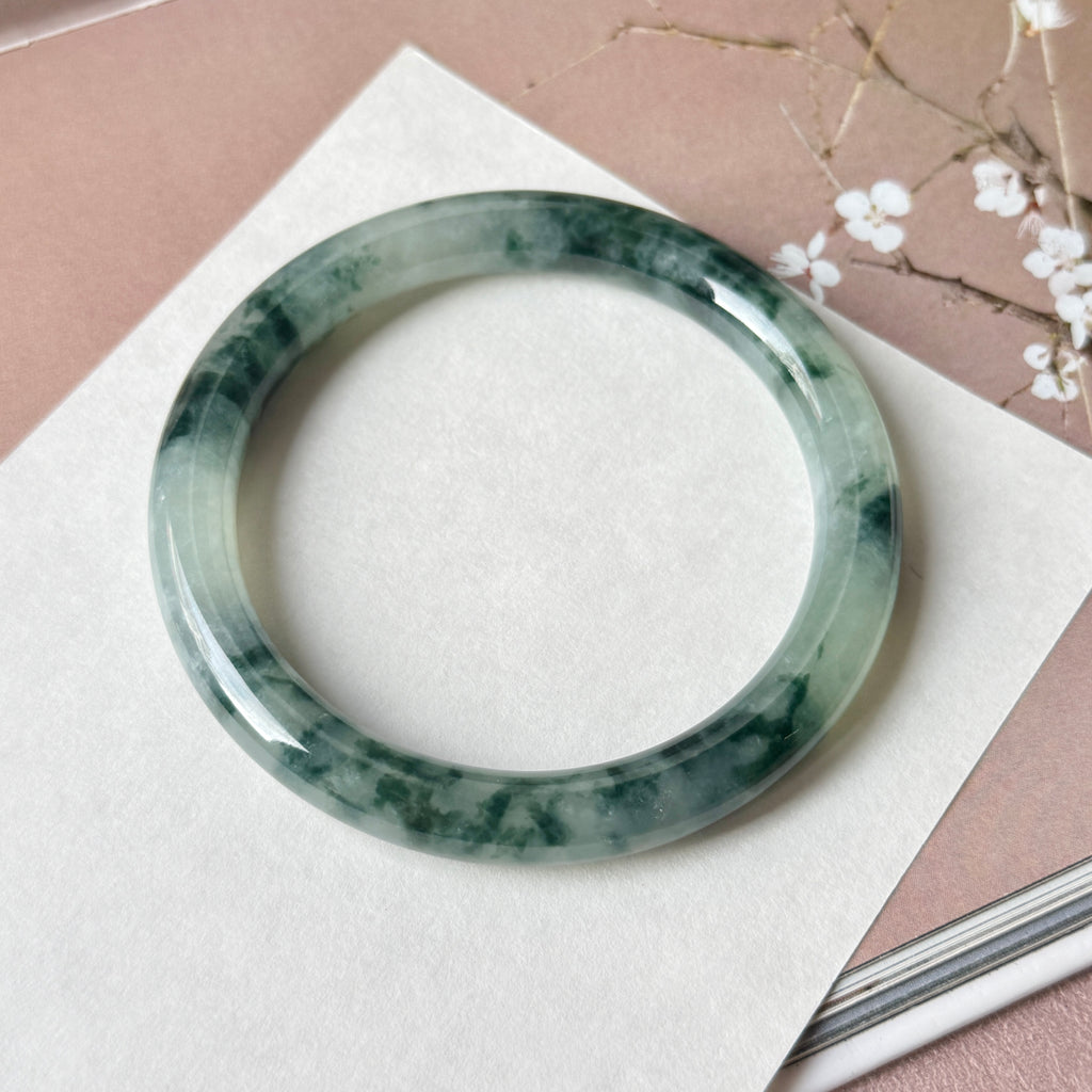 59.5mm A-Grade Natural Super Floral Jadeite Traditional Round Bangle No.152197