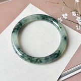59.5mm A-Grade Natural Super Floral Jadeite Traditional Round Bangle No.152197
