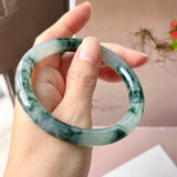 59.5mm A-Grade Natural Super Floral Jadeite Traditional Round Bangle No.152197