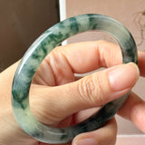 59.5mm A-Grade Natural Super Floral Jadeite Traditional Round Bangle No.152197