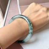 59.5mm A-Grade Natural Super Floral Jadeite Traditional Round Bangle No.152197