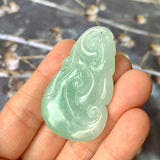 A-Grade Bluish Green Jadeite Ruyi Bat Pendant No.170915