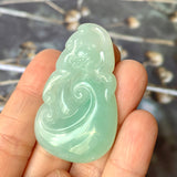 A-Grade Bluish Green Jadeite Ruyi Bat Pendant No.170915