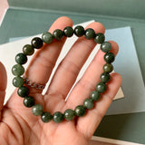 8.2mm A-Grade Natural Dark Green Jadeite Beaded Bracelet No. 190524
