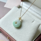 A-Grade Moss On Snow Jadeite M.Petals Lilac Flower Donut Pendant No.173005